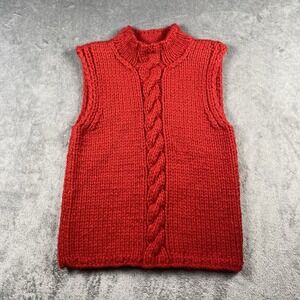 VTG Ralph by Ralph Lauren Sweater Womens L Red Hand Knit Vest Wool Blend 90's